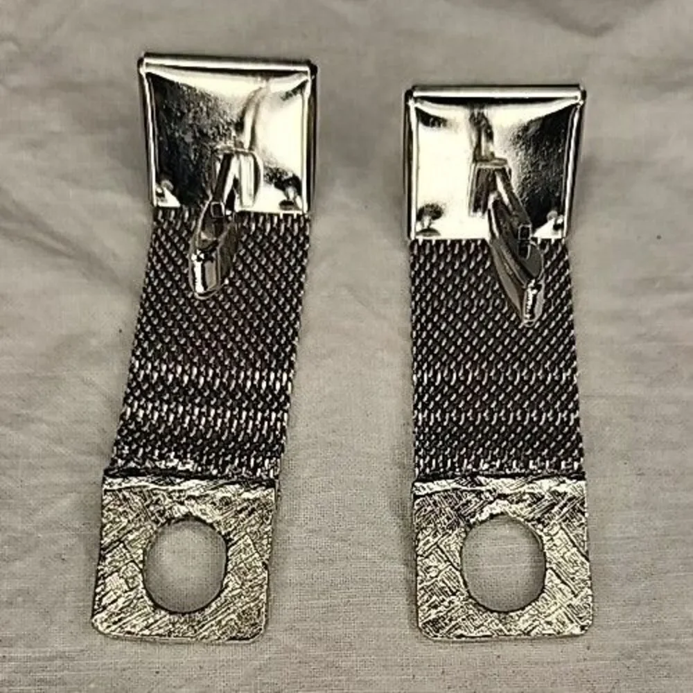 Cufflinks Silver Tone Mesh Wrap Aqua Blue Glass Stones Simulated 1960s Vintage
